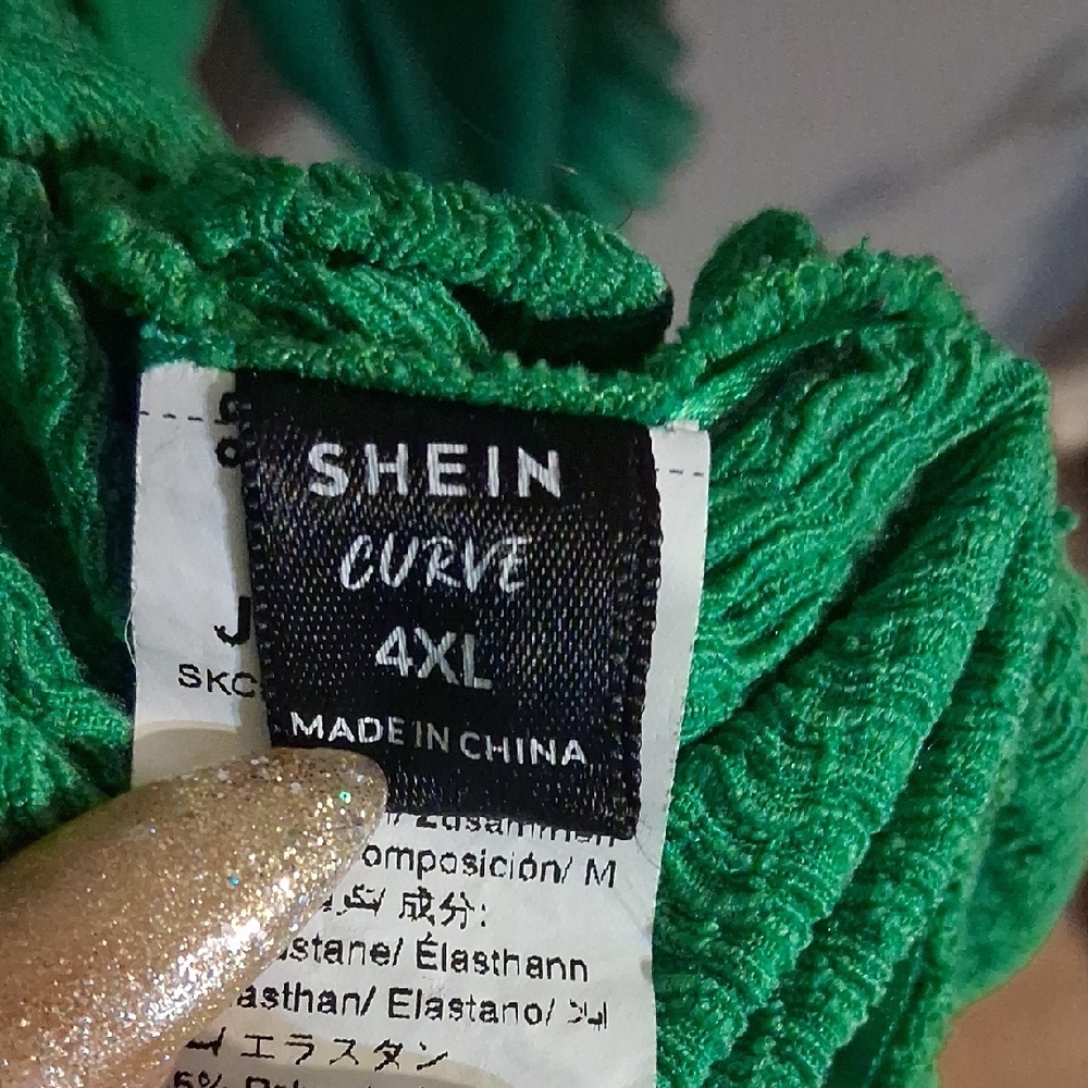 Green Ruched Midi Dress With Sheer Long Sleeves 4x - Picture 2 of 2